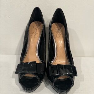Jessica Simpson Glossy Black Peep-Toe Heels